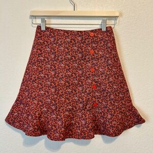 Floral Mini Skirt Women S Orange Ruffle Button Boho Cottagecore BOG Collective